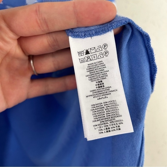 🦋 Michael Michael Kors Blue White Polka Dot Button Down Tie Blouse Casual - Picture 3 of 6